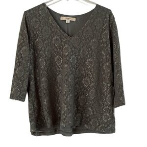 Motto Floral Lace Top Green Sheer Lined Three Quarter Sleeves Size XL